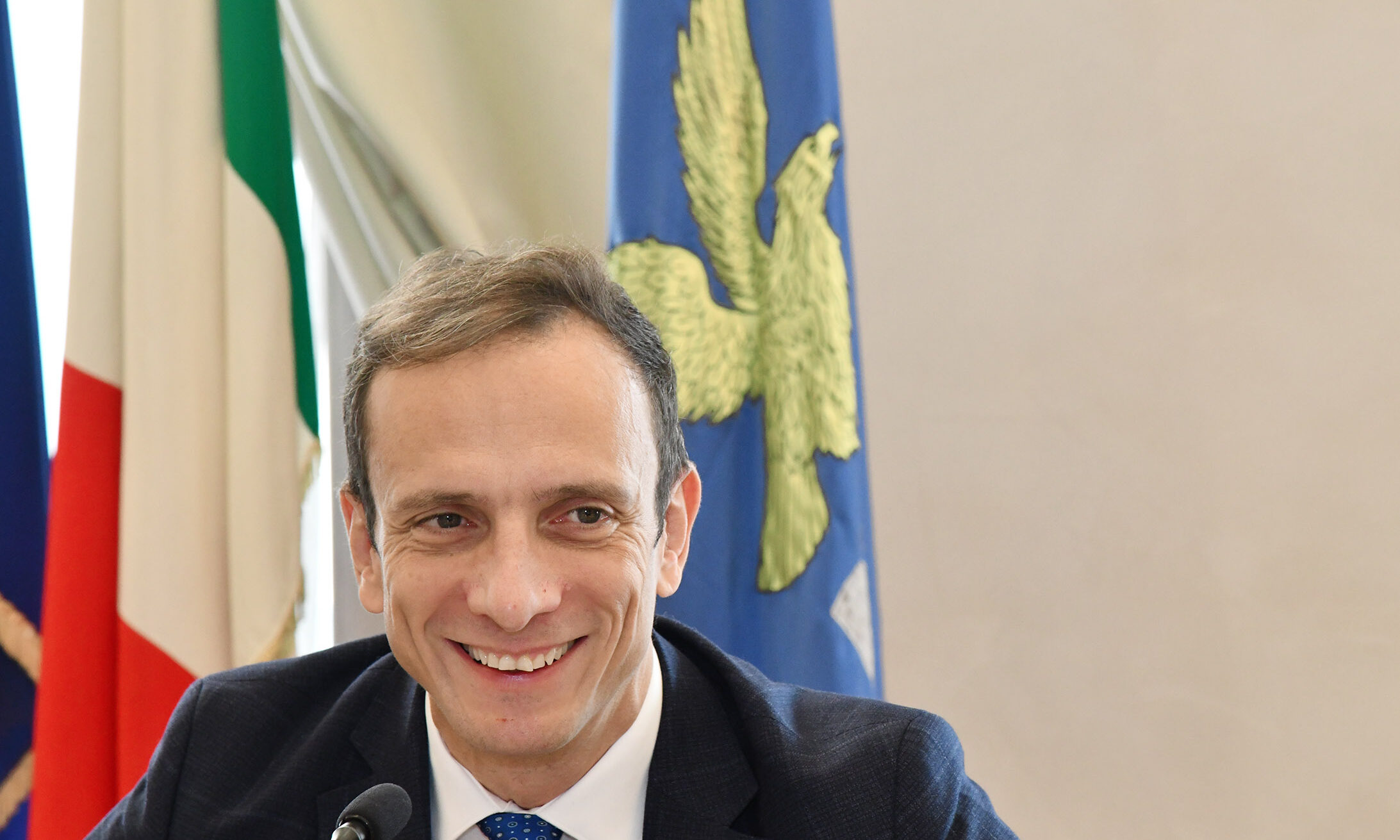 Il governatore Massimiliano Fedriga nel corso della conferenza stampa