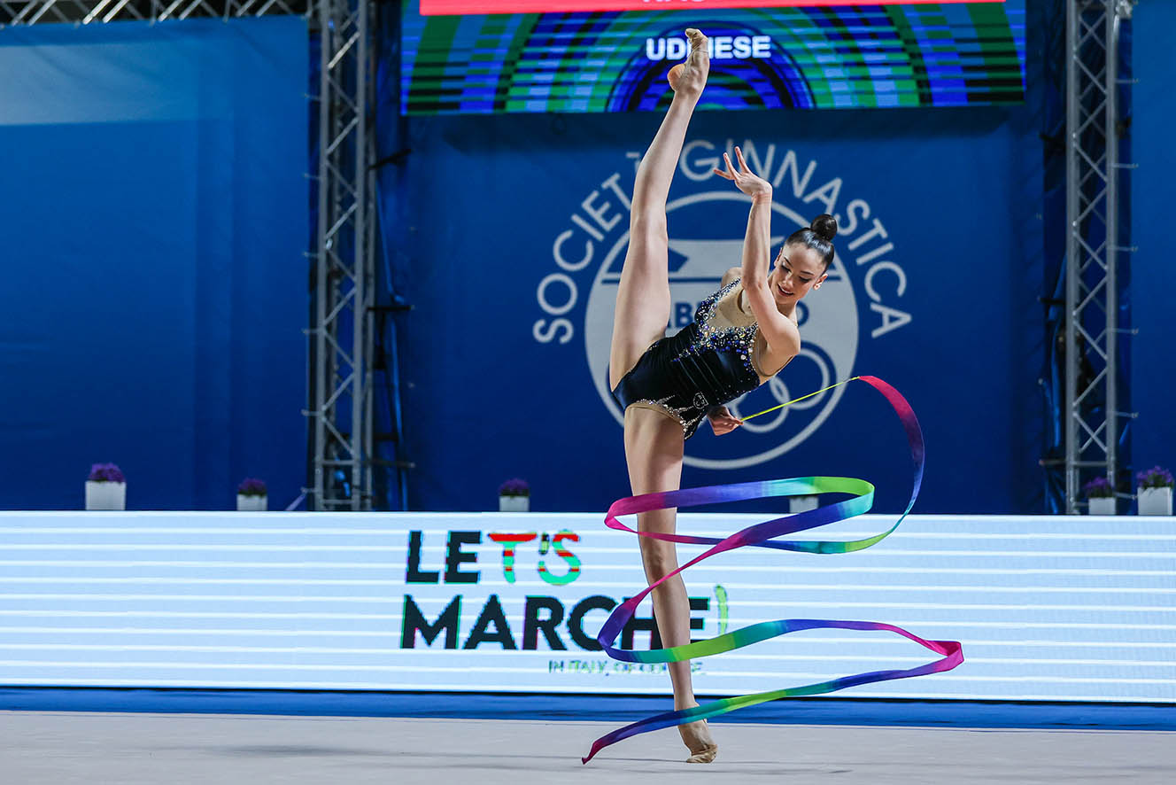 A.S. Udinese during Rhythmic Gymnastics FGI Serie A 2024 at PalaPrometeo, Ancona, Italy on March 16, 2024 - Photo FCI / Fabrizio Carabelli