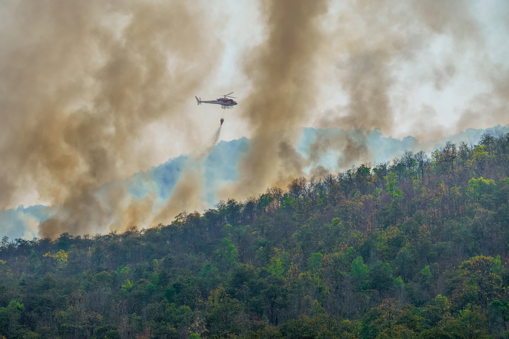 Elicottero in azione durante un incendio - Protezione civile: prevenzione incendi, Friuli-Venezia Giulia pronta per l'estate