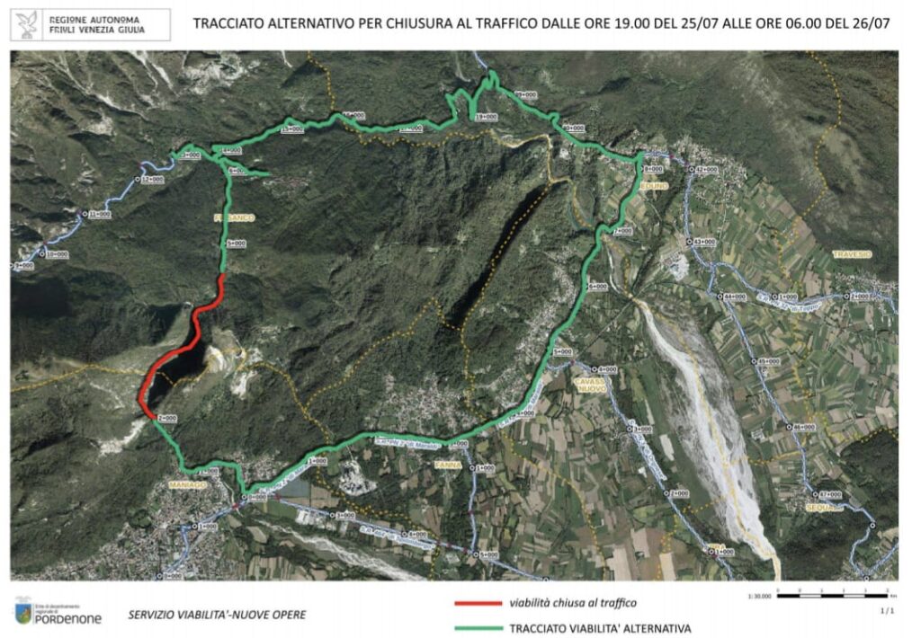 La mappa con il percorso alternativo