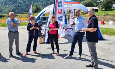 L'assessore regionale Cristina Amirante, al centro, durante il sopralluogo al cantiere sul monte Zoncolan - Riqualificazione viabilità del Monte Zoncolan, lavori a buon punto