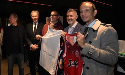 Il governatore Fedriga e l'assessore Scoccimarro alla presentazione di Pallacanestro Trieste