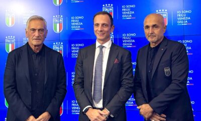 Il governatore Fedriga con il ct Spalletti e il presidente della Figc Gravina -Alleanza con la FIGC, lo sport come vetrina per il Friuli-Venezia Giulia