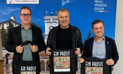 L'assessore Sergio Emidio Bini (al centro) con il vicesindaco Alessandro Venanzi (a destra) e Claudio Tognoni (a sinistra) - Tutto pronto per Ein Prosit, Udine capitale dell'alta gastronomia