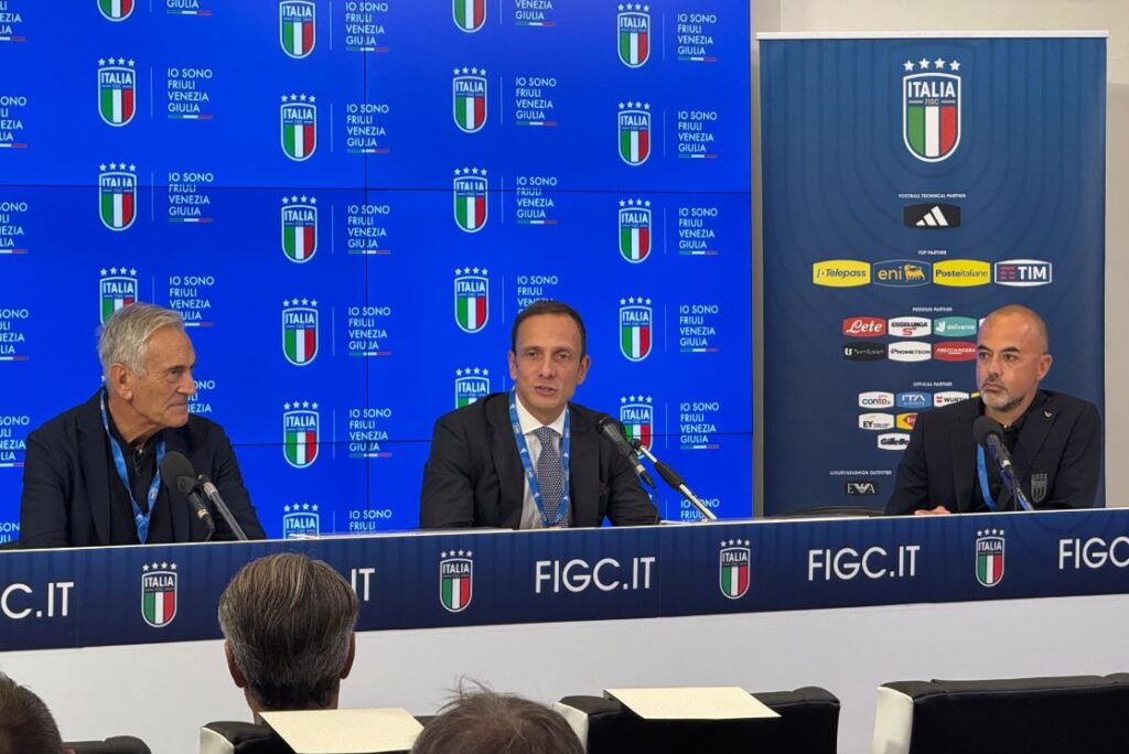 Un momento della presentazione della partnership con la Figc e la Nazionale