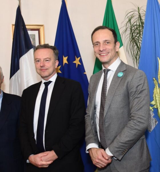 Da destra il governatore del Friuli Venezia Giulia Massimiliano Fedriga, l'ambasciatore di Francia in Italia Martin Briens e il console onorario Riccardo Illy