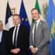 Da destra il governatore del Friuli Venezia Giulia Massimiliano Fedriga, l'ambasciatore di Francia in Italia Martin Briens e il console onorario Riccardo Illy